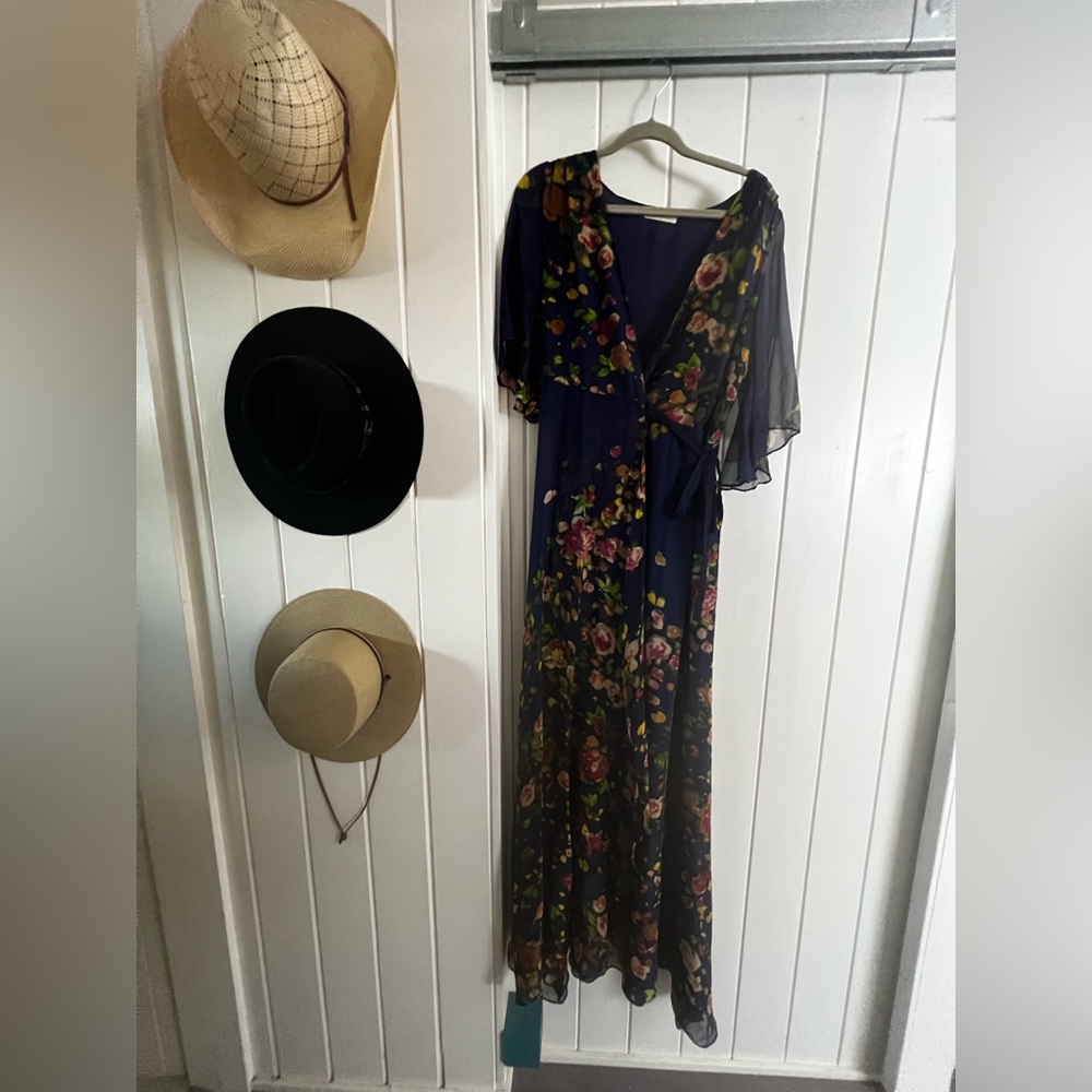 MOVING SALE!! Paper crown Navy Floral Wrap Dress